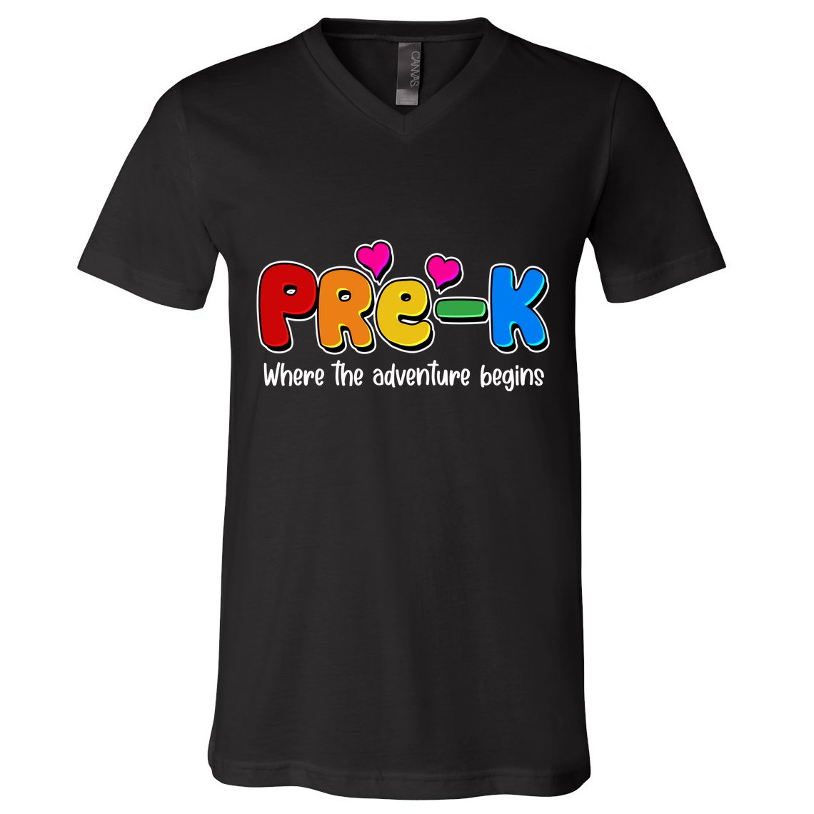 Cute Colorful Pre K Where The Adventure Begins V-Neck T-Shirt