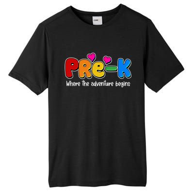 Cute Colorful Pre K Where The Adventure Begins Tall Fusion ChromaSoft Performance T-Shirt