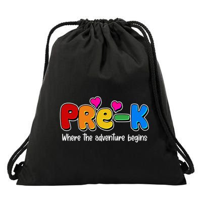 Cute Colorful Pre K Where The Adventure Begins Drawstring Bag