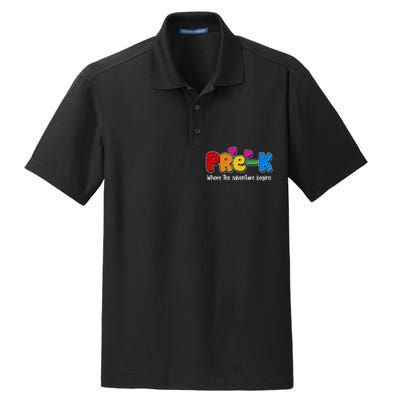 Cute Colorful Pre K Where The Adventure Begins Dry Zone Grid Polo