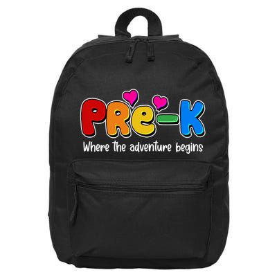 Cute Colorful Pre K Where The Adventure Begins 16 in Basic Backpack
