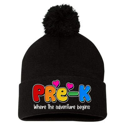 Cute Colorful Pre K Where The Adventure Begins Pom Pom 12in Knit Beanie