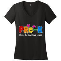 Cute Colorful Pre K Where The Adventure Begins Women's V-Neck T-Shirt