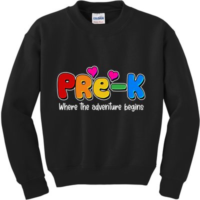 Cute Colorful Pre K Where The Adventure Begins Kids Sweatshirt