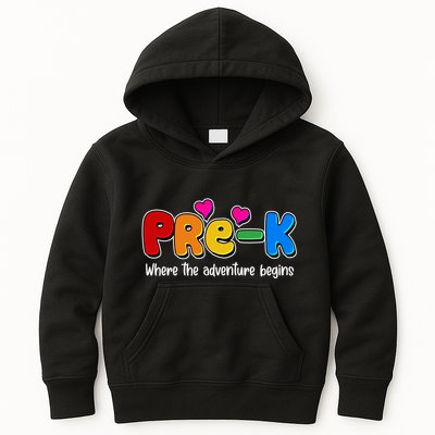 Cute Colorful Pre K Where The Adventure Begins Kids Hoodie
