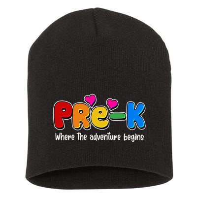 Cute Colorful Pre K Where The Adventure Begins Short Acrylic Beanie