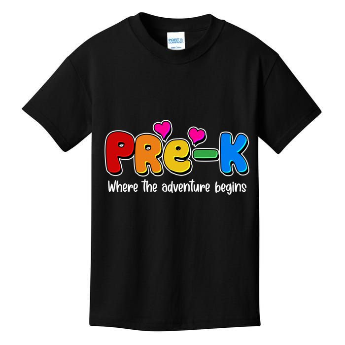 Cute Colorful Pre K Where The Adventure Begins Kids T-Shirt