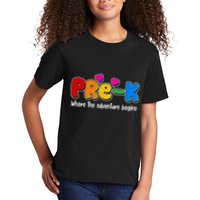 Cute Colorful Pre K Where The Adventure Begins Kids T-Shirt