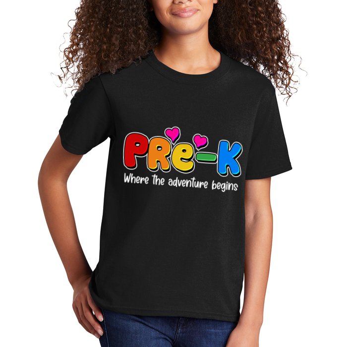 Cute Colorful Pre K Where The Adventure Begins Kids T-Shirt