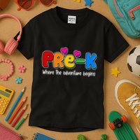 Cute Colorful Pre K Where The Adventure Begins Kids T-Shirt