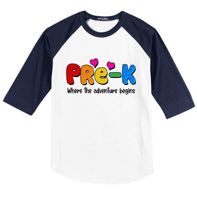 Cute Colorful Pre K Where The Adventure Begins Baseball Sleeve Shirt