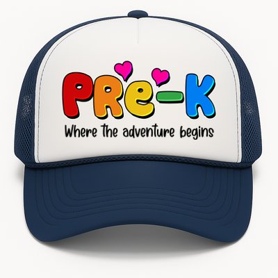 Cute Colorful Pre K Where The Adventure Begins Trucker Hat