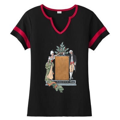 Colonial Christmas Party Vintage Illustration Funny Gift Ladies Halftime Notch Neck Tee