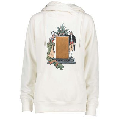 Colonial Christmas Party Vintage Illustration Funny Gift Womens Funnel Neck Pullover Hood