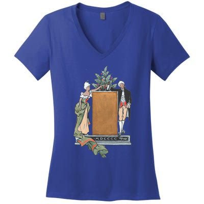 Colonial Christmas Party Vintage Illustration Funny Gift Women's V-Neck T-Shirt