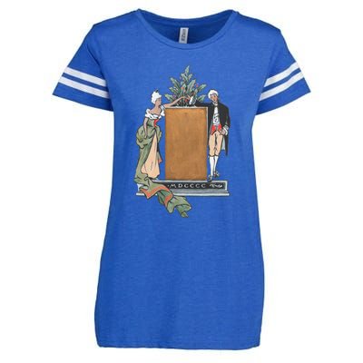 Colonial Christmas Party Vintage Illustration Funny Gift Enza Ladies Jersey Football T-Shirt