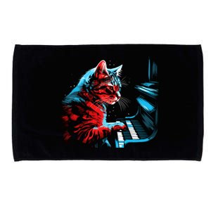 Cute Cat Playing Piano Music Lover Funny Musician Art Great Gift Microfiber Hand Towel