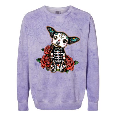 Calavera Chihuahua Playful Colorful Cute Dia De Los Muertos Colorblast Crewneck Sweatshirt