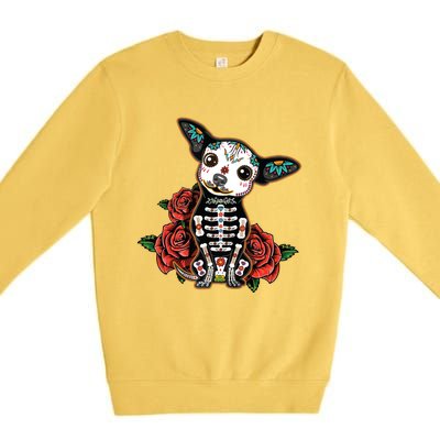 Calavera Chihuahua Playful Colorful Cute Dia De Los Muertos Premium Crewneck Sweatshirt