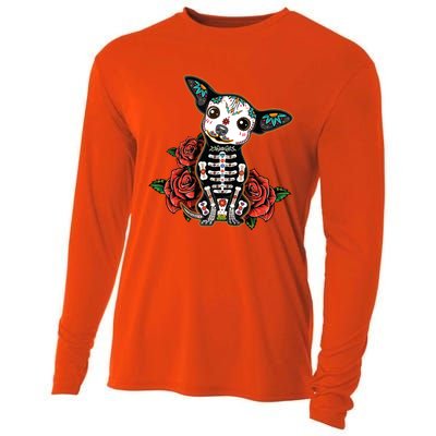 Calavera Chihuahua Playful Colorful Cute Dia De Los Muertos Cooling Performance Long Sleeve Crew