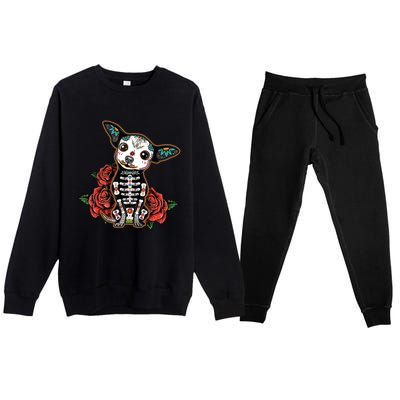 Calavera Chihuahua Playful Colorful Cute Dia De Los Muertos Premium Crewneck Sweatsuit Set