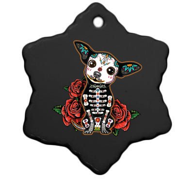 Calavera Chihuahua Playful Colorful Cute Dia De Los Muertos Ceramic Star Ornament