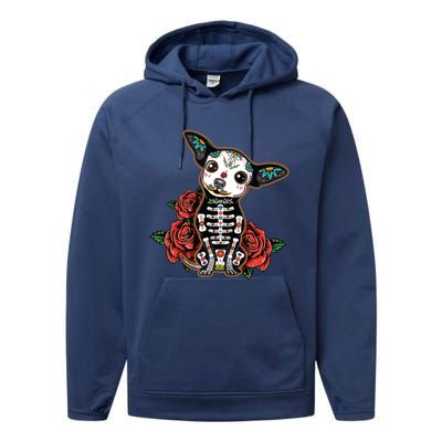 Calavera Chihuahua Playful Colorful Cute Dia De Los Muertos Performance Fleece Hoodie