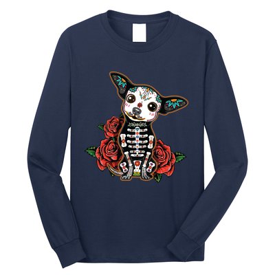 Calavera Chihuahua Playful Colorful Cute Dia De Los Muertos Long Sleeve Shirt