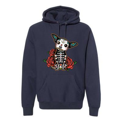 Calavera Chihuahua Playful Colorful Cute Dia De Los Muertos Premium Hoodie