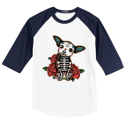 Calavera Chihuahua Playful Colorful Cute Dia De Los Muertos Baseball Sleeve Shirt