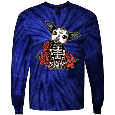 Calavera Chihuahua Playful Colorful Cute Dia De Los Muertos Tie-Dye Long Sleeve Shirt