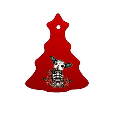 Calavera Chihuahua Playful Colorful Cute Dia De Los Muertos Ceramic Tree Ornament