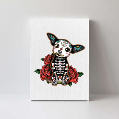 Calavera Chihuahua Playful Colorful Cute Dia De Los Muertos Canvas