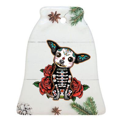 Calavera Chihuahua Playful Colorful Cute Dia De Los Muertos Ceramic Bell Ornament