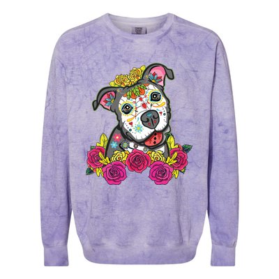 Cute Calavera Perro Dia De Los Muertos Halloween Dog Colorblast Crewneck Sweatshirt