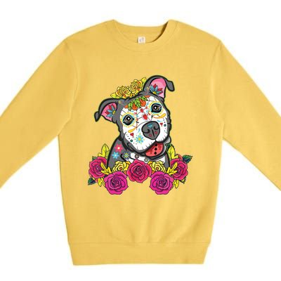 Cute Calavera Perro Dia De Los Muertos Halloween Dog Premium Crewneck Sweatshirt