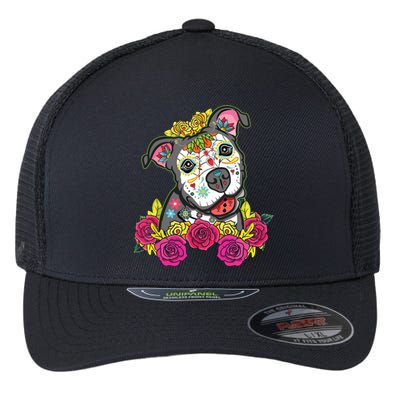 Cute Calavera Perro Dia De Los Muertos Halloween Dog Flexfit Unipanel Trucker Cap