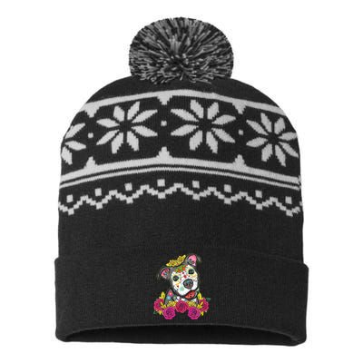 Cute Calavera Perro Dia De Los Muertos Halloween Dog USA-Made Snowflake Beanie