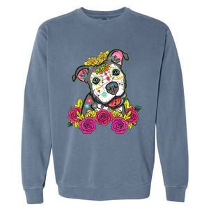 Cute Calavera Perro Dia De Los Muertos Halloween Dog Garment-Dyed Sweatshirt