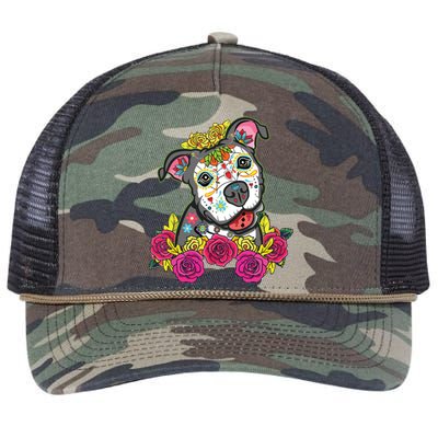 Cute Calavera Perro Dia De Los Muertos Halloween Dog Retro Rope Trucker Hat Cap