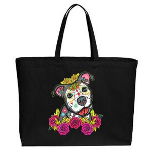 Cute Calavera Perro Dia De Los Muertos Halloween Dog Cotton Canvas Jumbo Tote