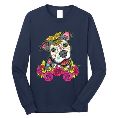 Cute Calavera Perro Dia De Los Muertos Halloween Dog Long Sleeve Shirt