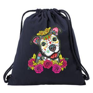 Cute Calavera Perro Dia De Los Muertos Halloween Dog Drawstring Bag