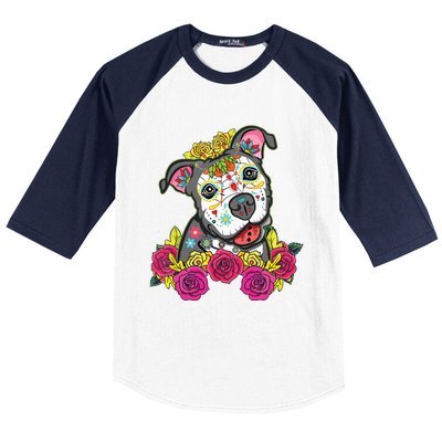 Cute Calavera Perro Dia De Los Muertos Halloween Dog Baseball Sleeve Shirt