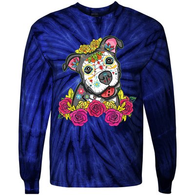 Cute Calavera Perro Dia De Los Muertos Halloween Dog Tie-Dye Long Sleeve Shirt