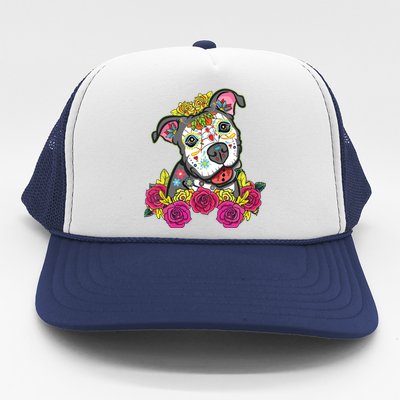 Cute Calavera Perro Dia De Los Muertos Halloween Dog Trucker Hat