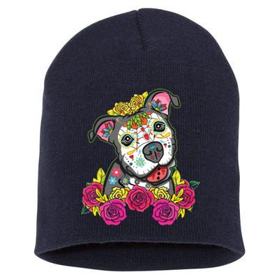 Cute Calavera Perro Dia De Los Muertos Halloween Dog Short Acrylic Beanie