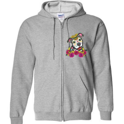 Cute Calavera Perro Dia De Los Muertos Halloween Dog Full Zip Hoodie