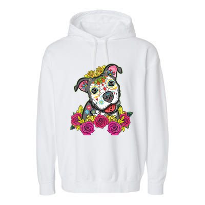 Cute Calavera Perro Dia De Los Muertos Halloween Dog Garment-Dyed Fleece Hoodie