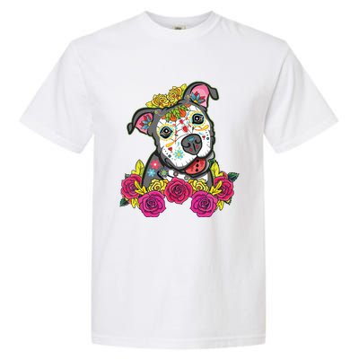 Cute Calavera Perro Dia De Los Muertos Halloween Dog Garment-Dyed Heavyweight T-Shirt